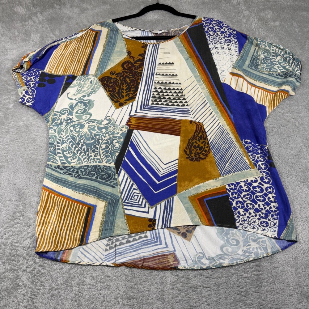 Jams World Seafoam Top Women Large Blue Geometric‎ Abstract Open Shoulder